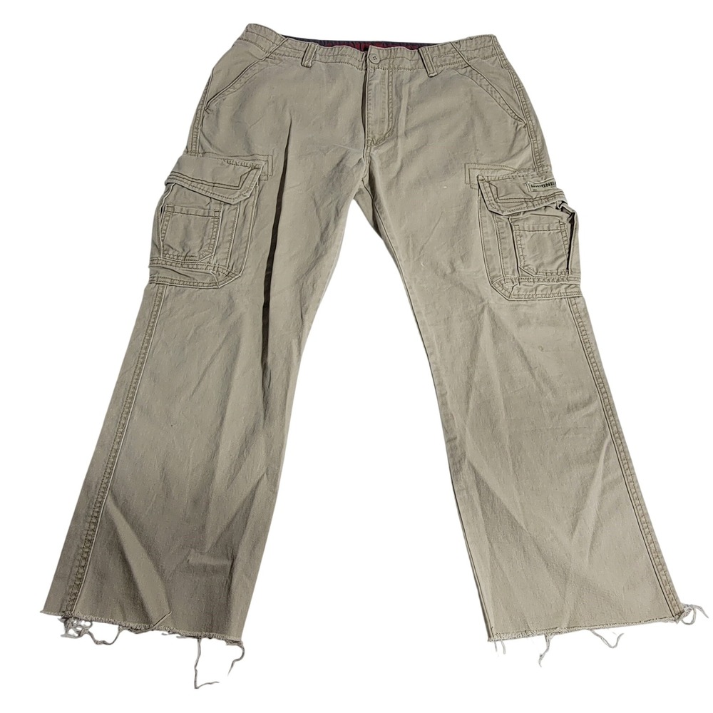 Unionbay Mens Cargo Pants Tan Khaki Raw Hem‎ Distressed Utility 36x32